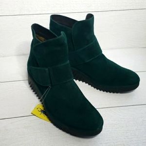 Fly London hunter green suede wedges ankle boots 38